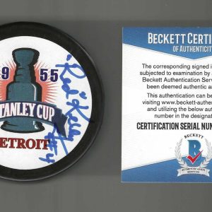 "Red" Kelly Signed Detroit Red Wings 1955 Stanley Cup Champions Puck Beckett COA