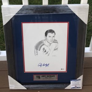 Andy Bathgate Signed New York Rangers Framed Matted Pencil Sketch Beckett COA