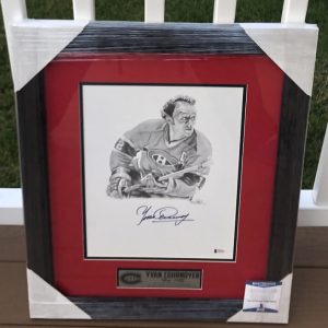 Yvan Cournoyer Signed Montreal Canadiens Framed Matted Pencil Sketch Beckett COA