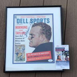 Paul Hornung Signed Green Bay Packers Framed Football Review Magazine JSA COA