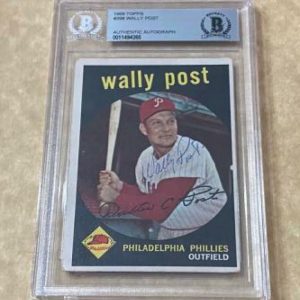 1959 TOPPS WALLY POST #398 PHILLIES SIGNED CARD BECKETT AUTHENTIC AUTO