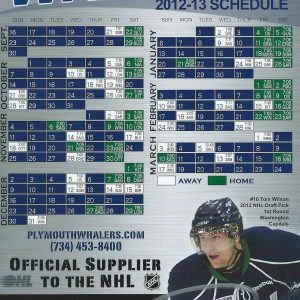 Tom WILSON Signed Plymouth Whalers Magnet Schedule