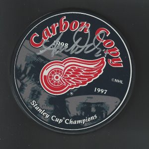 Aaron Ward Signed 1997-98 Detroit Red Wings Back To Back Stanley Cup Puck