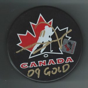 Zach Boychuk Signed Team Canada Puck Inscribed 09 Gold