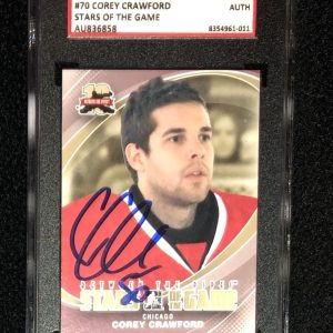 COREY CRAWFORD SIGNED 2011/12 BETWEEN THE PIPES CARD #70 SGC AUTHENTICATED