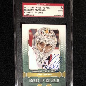COREY CRAWFORD SIGNED 2012/13 BETWEEN THE PIPES CARD #84 SGC AUTHENTICATED