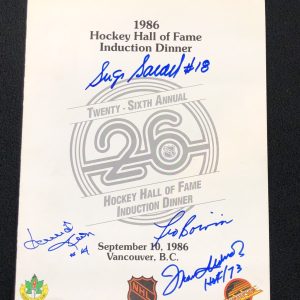1986 Hockey Hall Of Fame Dinner Program Signed By 4 Inductees Beckett COA