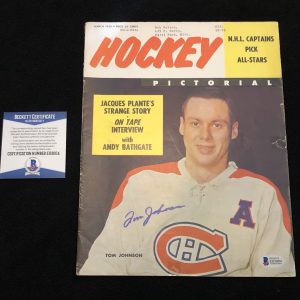 Tom Johnson Signed Montreal Canadiens 1959 Hockey Pictoral Magazine Beckett COA