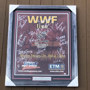 Framed & Matted 2000 WWF Live Event Poster Signed By 21 WWE Superstars JSA COA