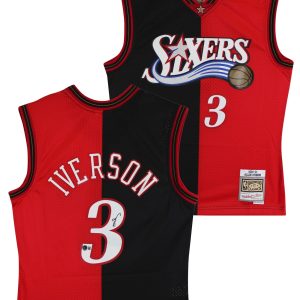 76ers Allen Iverson Signed Red & Black M&N 2000-01 HWC Swingman Jersey BAS Wit