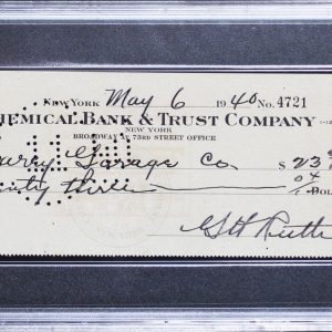 Yankees Babe Ruth Signed 3x8.25 Check Dated May 6, 1940 Auto NM-7 PSA/DNA Slab