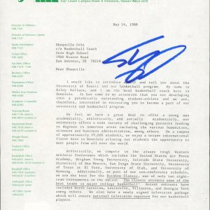 Shaquille O'Neal Signed 1988 University of Hawaii Recruitment Letter BAS
