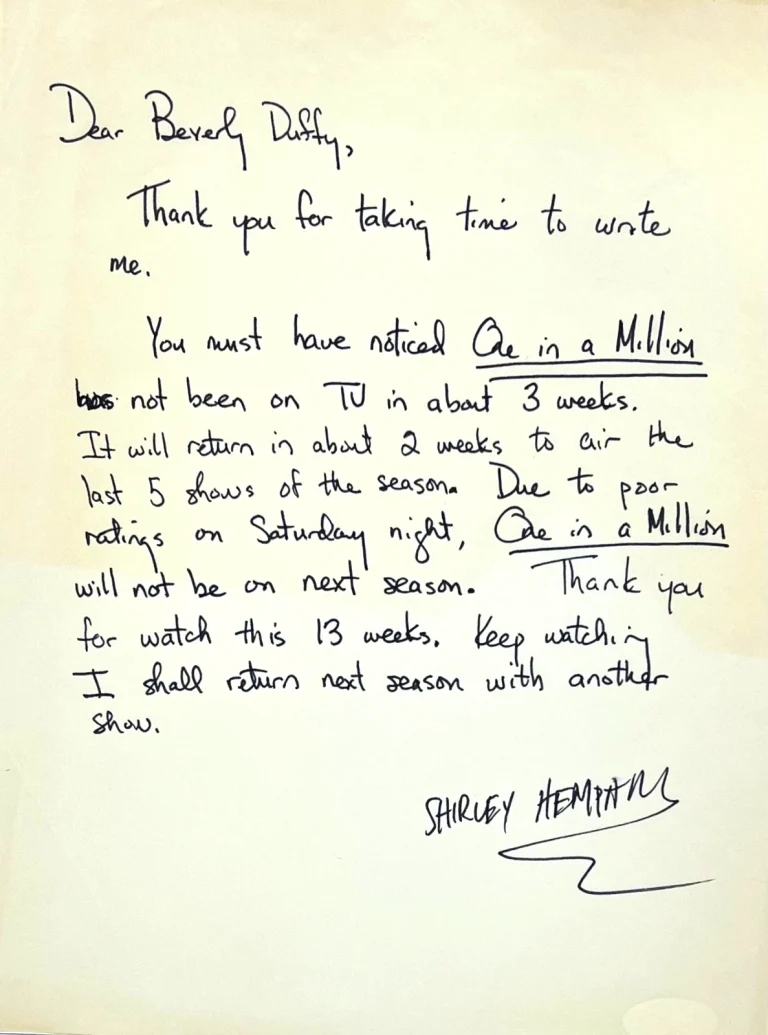 SHIRLEY HEMPHILL Signed Autograph Handwritten Letter JSA COA What's Happening