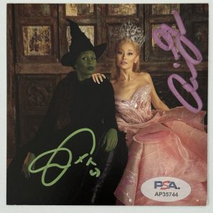 Wicked Dual SIGNED Ariana Grande Cynthia Erivo Card & CD PSA DNA COA PINK GREEN