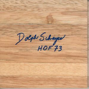 DOLPH SCHAYES SIGNED AUTOGRAPH - PARQUET FLOORBOARD - 50 GREATEST, HALL OF FAME