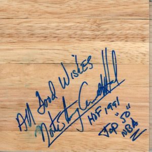 NATE ARCHIBALD SIGNED AUTOGRAPH - PARQUET FLOORBOARD - 50 GREATEST, HALL OF FAME