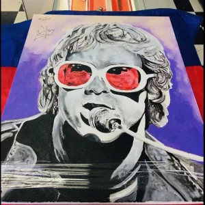 ELTON JOHN SIGNED AUTOGRAPH HUGE ERIC BLOOM CANVAS GOODBYE YELLOW BRICK ROAD JSA