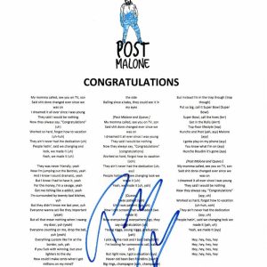 POST MALONE SIGNED AUTOGRAPH "CONGRATULATIONS" LYRIC SHEET BEERBONGS & BENTLEYS
