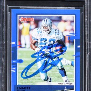 Emmitt Smith Signed 2020 Donruss Press Proof Blue #86 Card Auto 10! BAS Slabbed