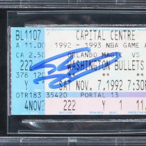 Magic Shaquille O'Neal Signed 1992 Magic VS Bullets Ticket Stub BAS Slabbed