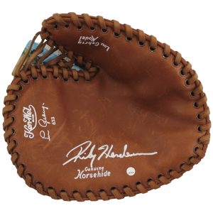 A's Rickey Henderson Signed Lou Gehrig Replica Game Model Baseball Glove Steiner