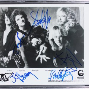 Aerosmith (5) Tyler, Perry, Hamilton, Whitford +1 Signed 8x10 Photo BAS Slabbed