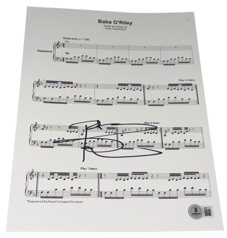 Pete Townshend Signed Autograph Sheet Music Baba O'Riley The Who Beckett BAS