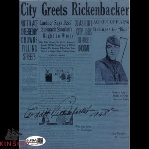 Eddie Rickenbacker signed Print JSA COA WWI Military MOH Auto Rare Bold Z2307