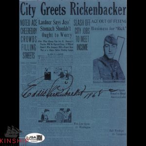 Eddie Rickenbacker signed Print JSA COA WWI Military MOH Auto Rare Bold Z2306
