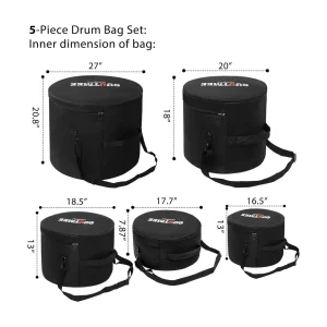 5-Piece Drum Bag Set for 12" *13" *14" Tom Snare, 16" Floor Tom, 22...