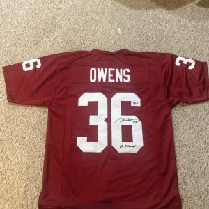 OKLAHOMA SOONERS- STEVE OWENS SIGNED AUTOGRAPH JERSEY BECKETT COA 69 HEISMAN