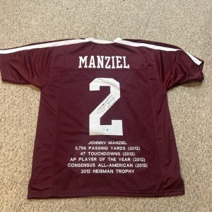 TEXAS A&M AGGIES- JOHNNY MANZIEL SIGNED AUTOGRAPH STAT JERSEY BECKETT COA BAS