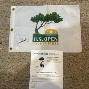 ROCCO MEDIATE SIGNED AUTOGRAPH 2008 US OPEN GOLF PIN FLAG ACOA LETTER COA TIGER