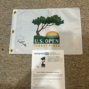 ROCCO MEDIATE SIGNED AUTOGRAPH 2008 US OPEN GOLF PIN FLAG ACOA LETTER COA TIGER