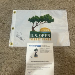 ROCCO MEDIATE SIGNED AUTOGRAPH 2008 US OPEN GOLF PIN FLAG ACOA LETTER COA TIGER