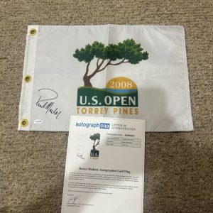 ROCCO MEDIATE SIGNED AUTOGRAPH 2008 US OPEN GOLF PIN FLAG ACOA LETTER COA TIGER