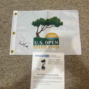 ROCCO MEDIATE SIGNED AUTOGRAPH 2008 US OPEN GOLF PIN FLAG ACOA LETTER COA TIGER