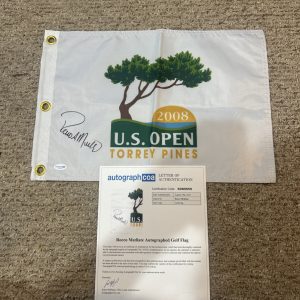 ROCCO MEDIATE SIGNED AUTOGRAPH 2008 US OPEN GOLF PIN FLAG ACOA LETTER COA TIGER