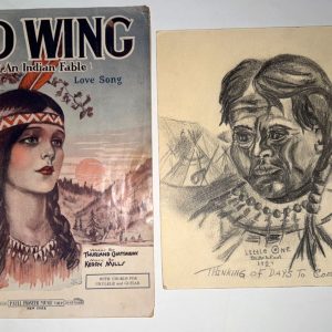 Red Wing Indian Fable Love Song 1907 Sheet Music ORIGINAL Blackfoot Charcoal Art