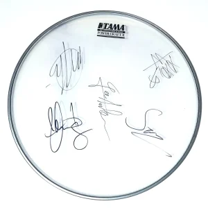 DragonForce REAL hand SIGNED 12" Drumhead COA Autographed All 5 Herman Li EX PRF