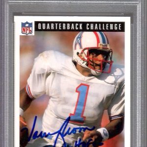 WARREN MOON HAND SIGNED 1991 DOMINOS PIZZA FOOTBALL CARD             PSA SLABBED