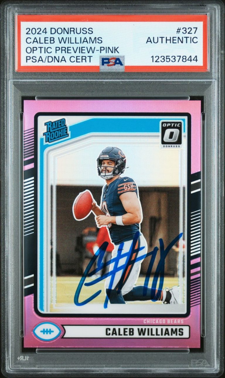 Caleb Williams Signed 2024 Donruss #327 Optic Pink Rated Rookie RC Auto PSA/DNA