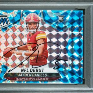 Jayden Daniels 2024 Panini Mosaic #272 NFL Debut Reactive Blue Auto PSA/DNA