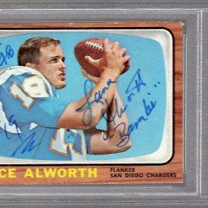 LANCE ALWORTH HAND SIGNED 1966 TOPPS FOOTBALL CARD    FOOTBALL HOF   PSA SLABBED