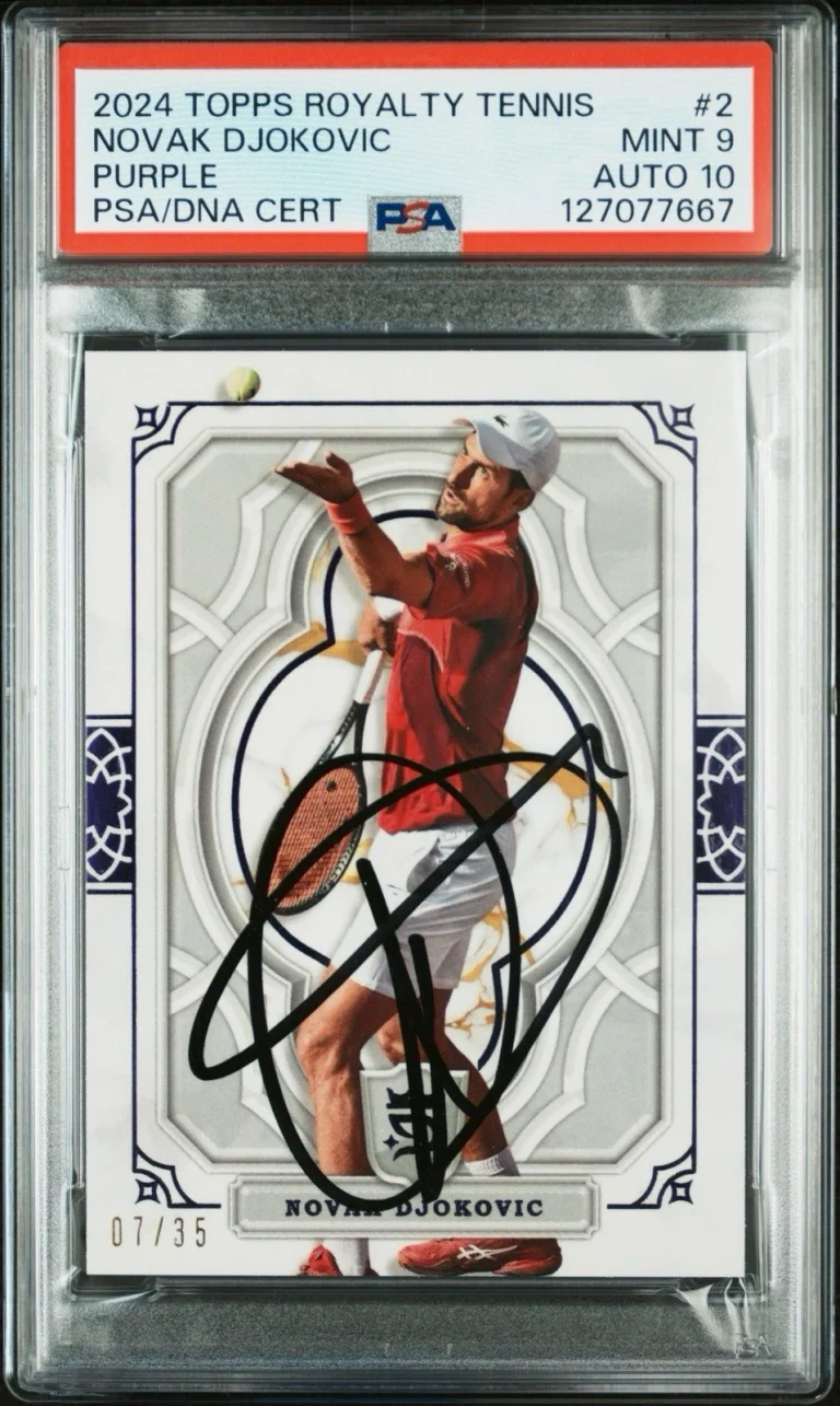 2024 Topps Royalty Tennis #2 Novak Djokovic Signed Purple Auto /35 PSA MINT 9/10