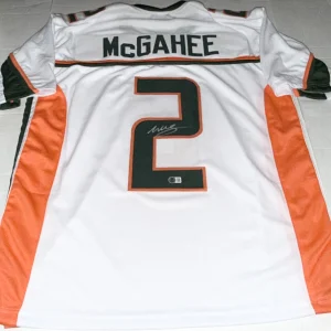 Willis McGahee Miami Hurricanes signed White Custom jersey Beckett Witnessed