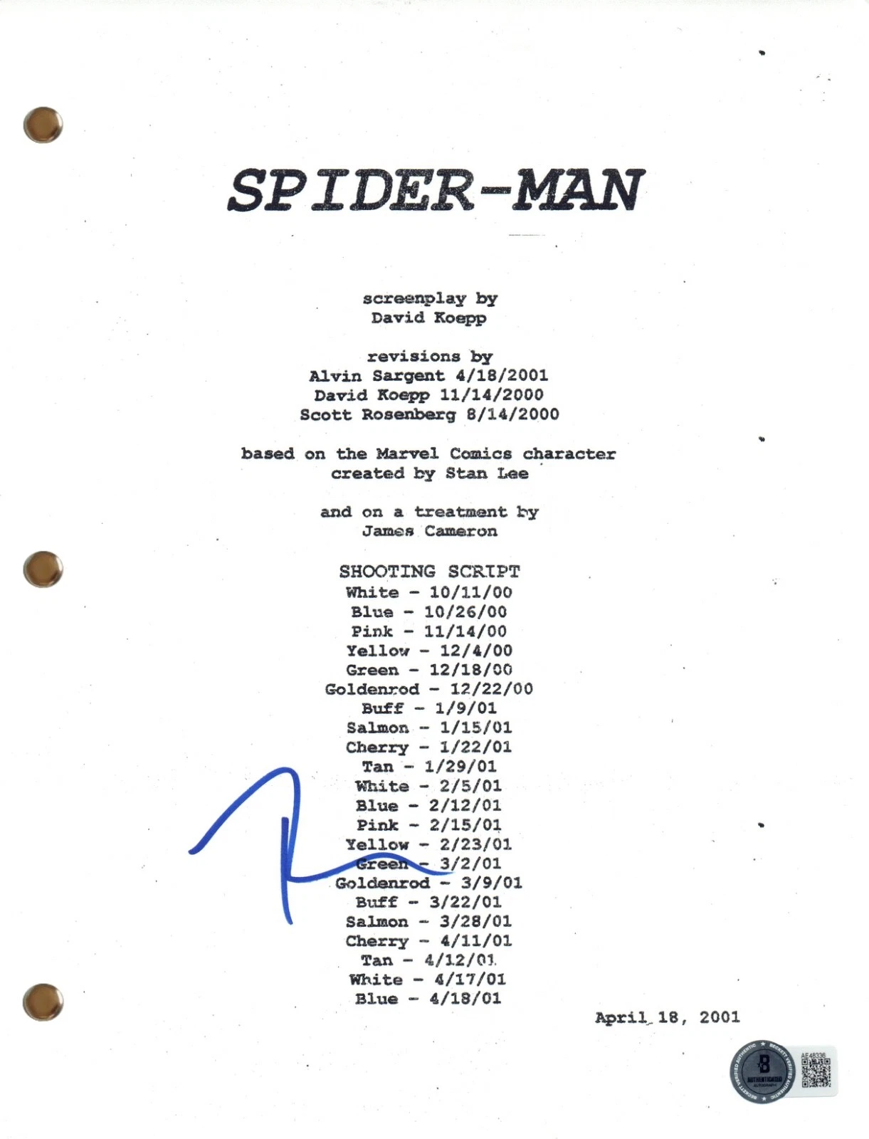 Tobey Maguire Signed Autograph Spider-Man Movie Script Screenplay ...
