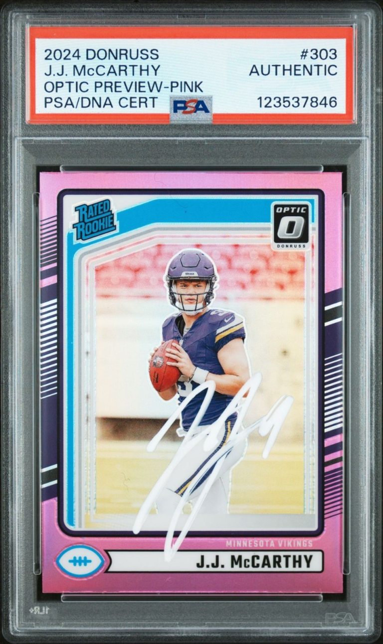 JJ McCarthy Signed 2024 Rookie Optic Rated Rookie Preview Pink #303 Auto PSA/DNA