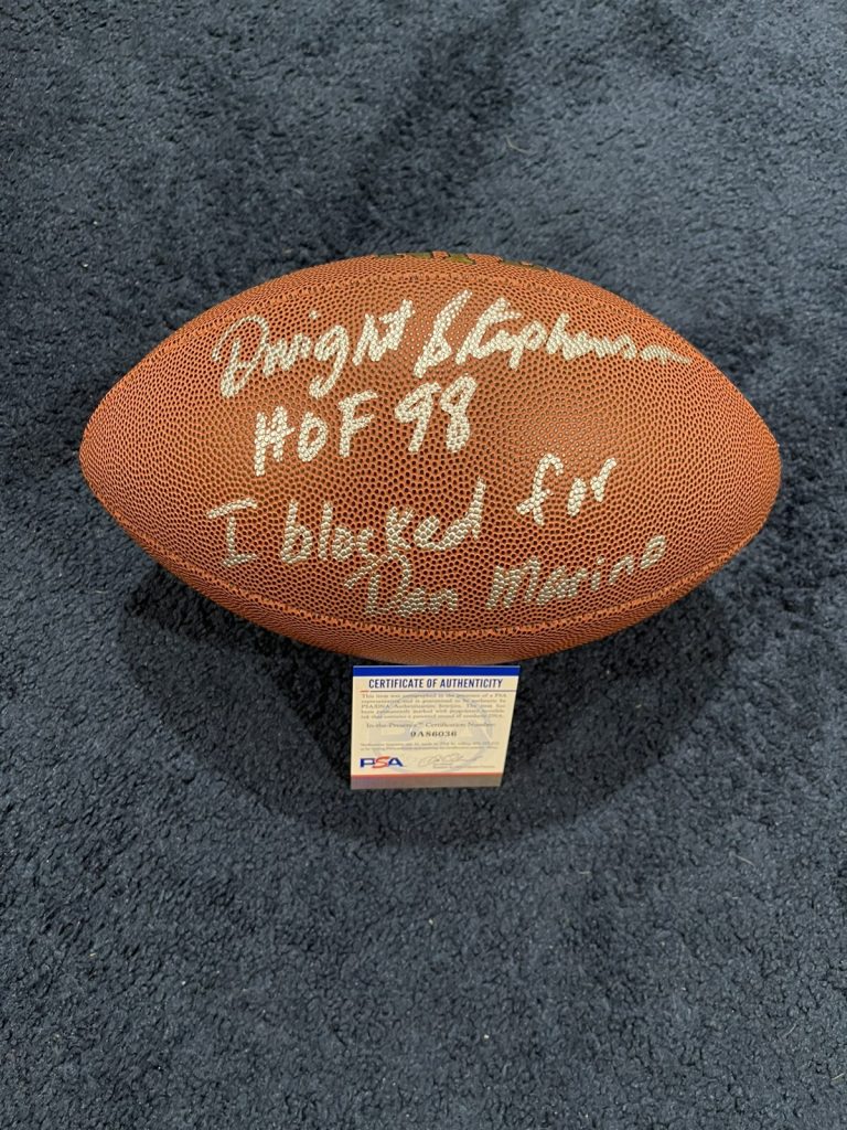 Dwight Stephenson Signed Wilson Stat Football, PSA, Marino Inscription Dolphins