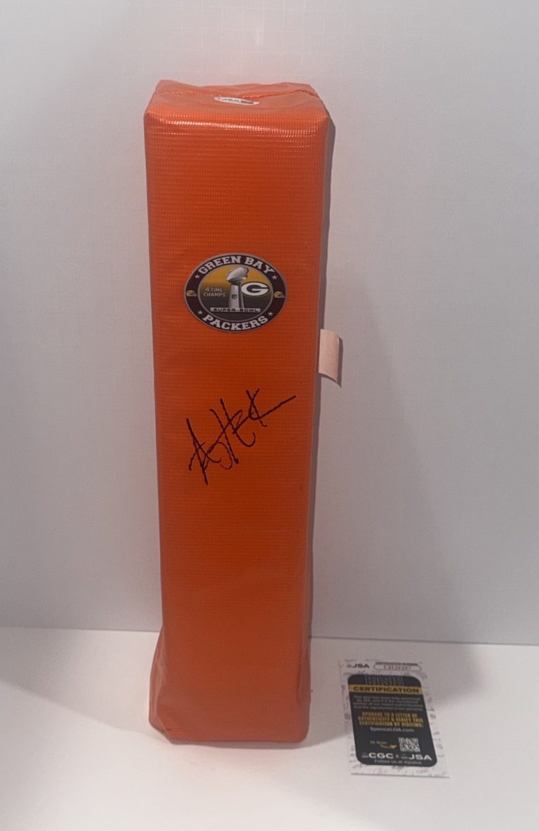 AJ HAWK SIGNED TOUCHDOWN PYLON GREEN BAY PACKERS A.J. JSA COA